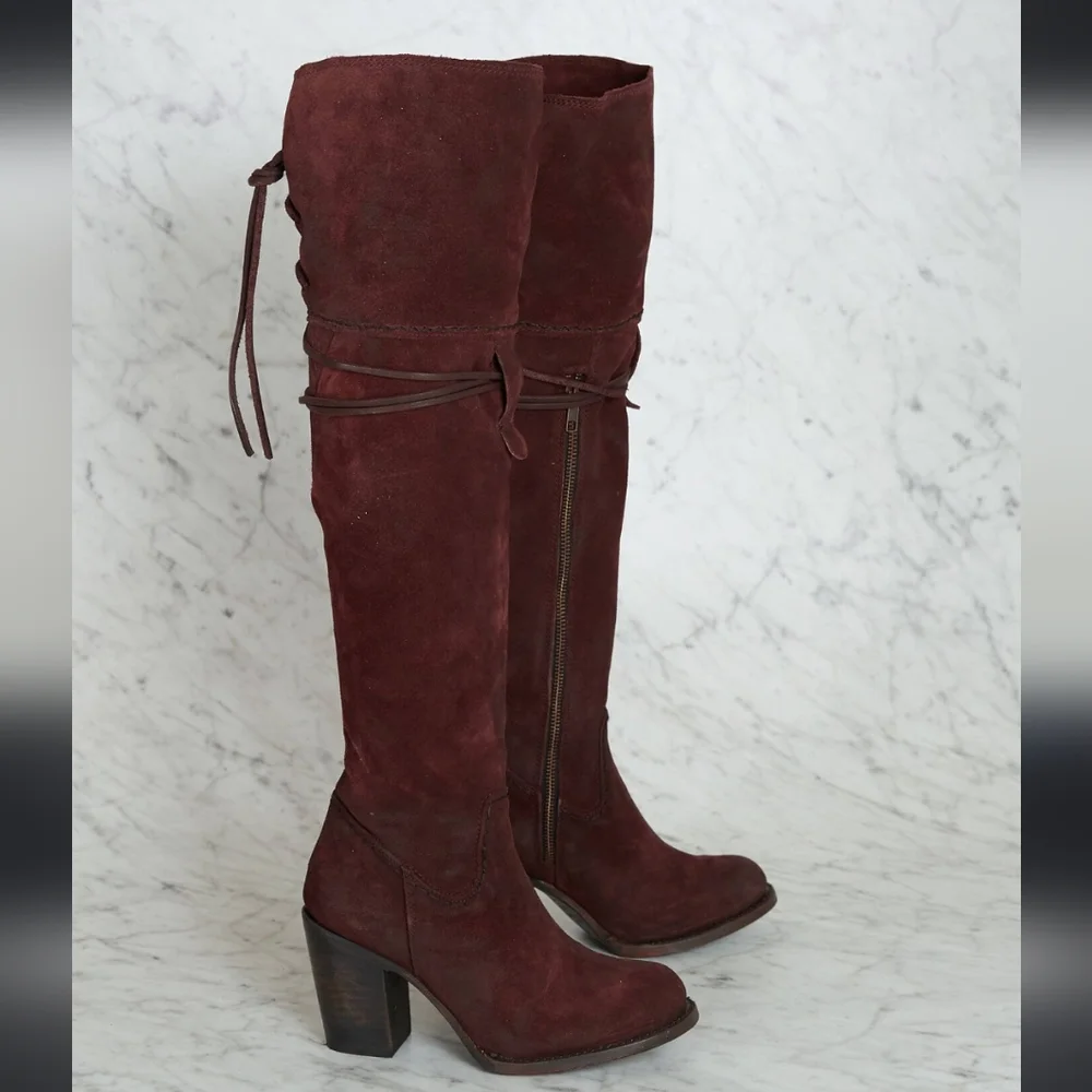 FreeBird Brock Over the Knee Red Vine Suede Boots size 8 - Picture 4 of 15